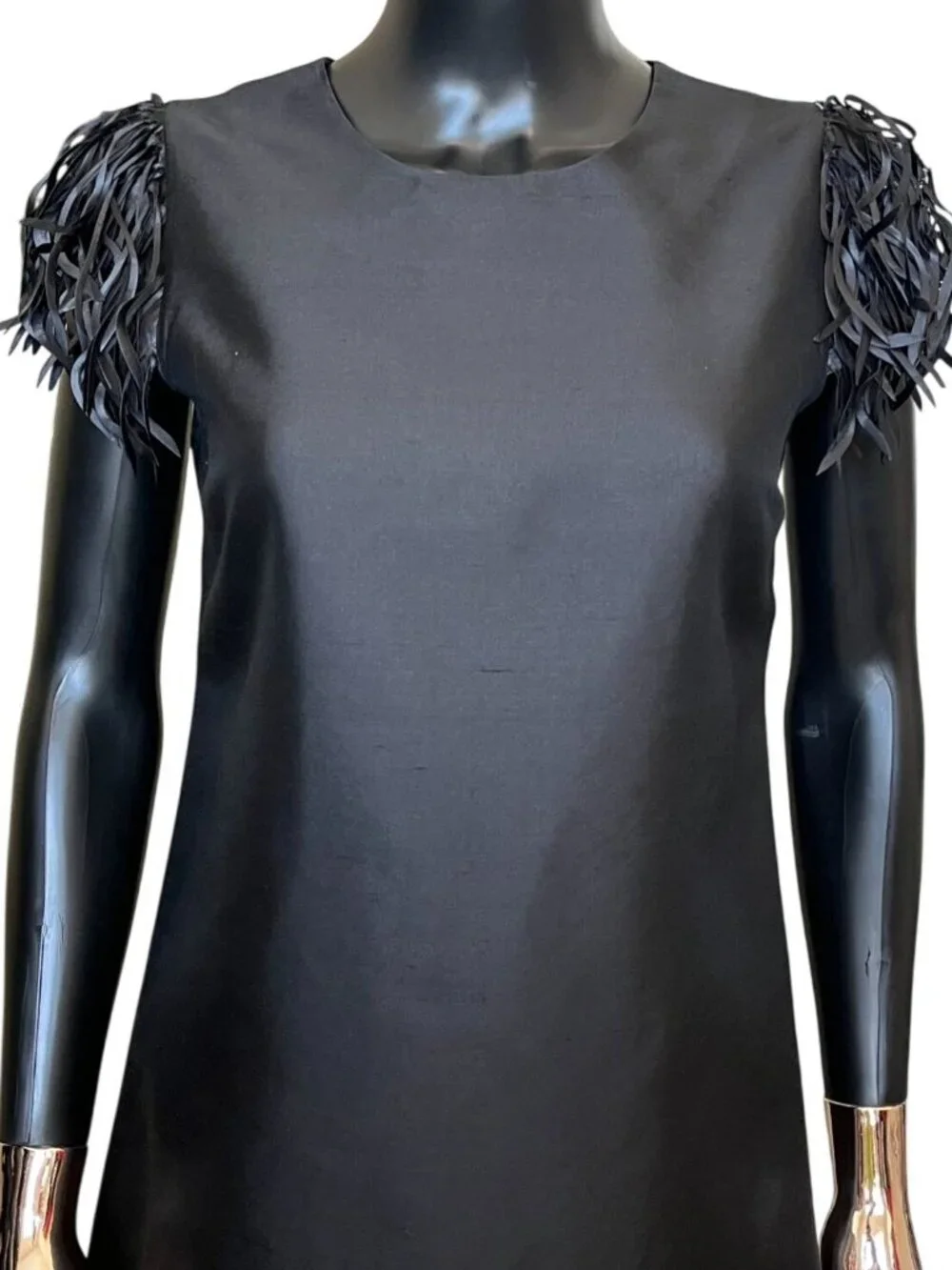 Kate Spade Vicky Fringe Sleeve Silk Cotton Shift Dress Black Size 2 Small